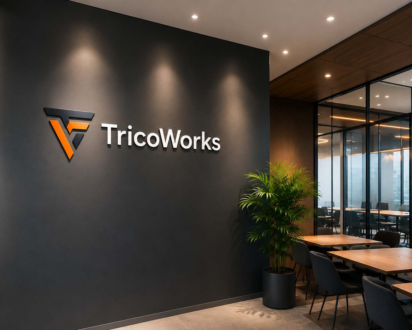 TricoWorksロゴのあるオフィスイメージ